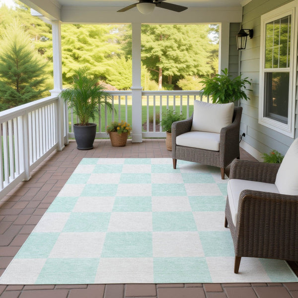 HomeRoots 9' X 12' Stylish Mint Green & Ivory Geometric Area Rug - Washable, Durable, Indoor/Outdoor Use! 660719
