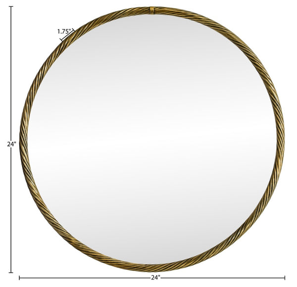 Meridian Furniture Avara Handcrafted Twisted Iron Round Mirror with Antique Brass Finish for Entryway 66071Gold-M24