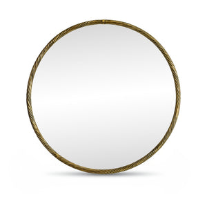 Meridian Furniture Avara Handcrafted Twisted Iron Round Mirror with Antique Brass Finish for Entryway 66071Gold-M24