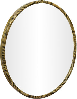 Meridian Furniture Avara Handcrafted Twisted Iron Round Mirror with Antique Brass Finish for Entryway 66071Gold-M24