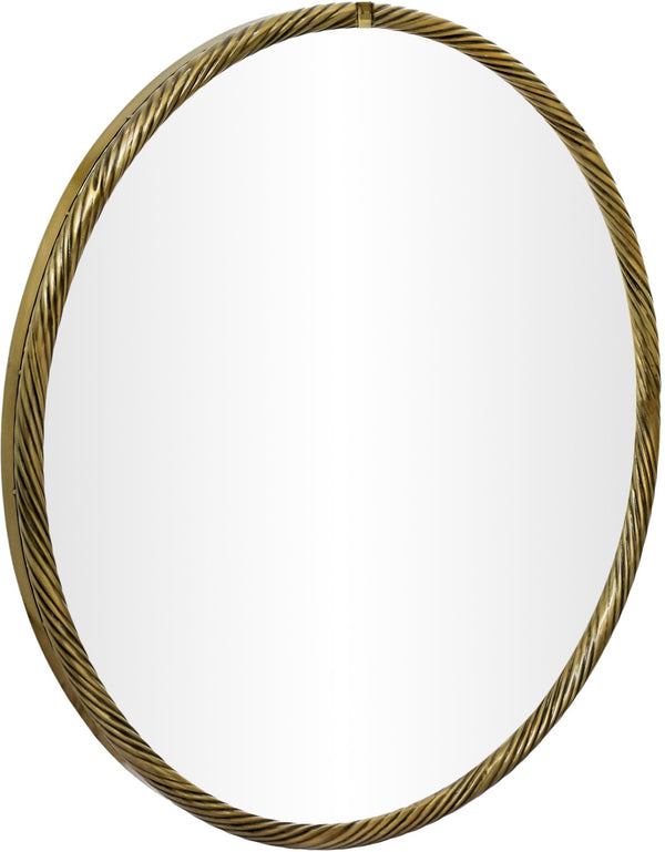 Meridian Furniture Avara Handcrafted Twisted Iron Round Mirror with Antique Brass Finish for Entryway 66071Gold-M24