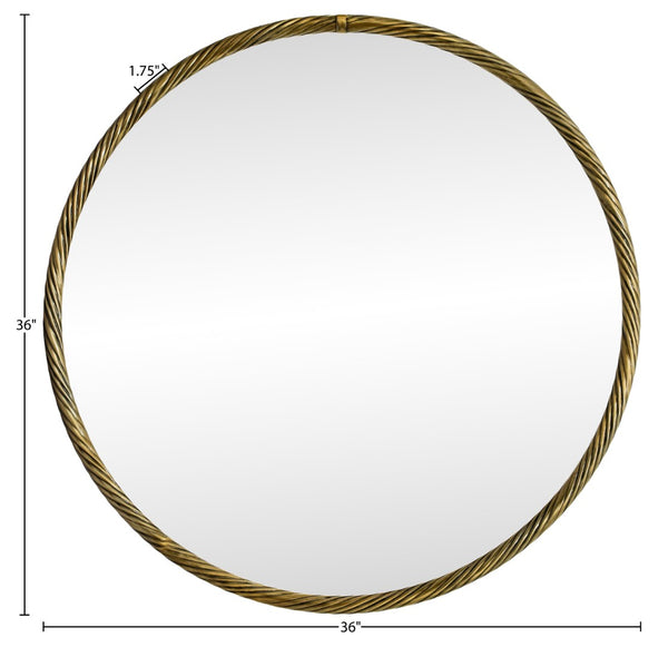 Meridian Furniture Avara Sculptural Round Wall Mirror Twisted Iron Antique Brass Finish 36 Inch 66071Gold-M36