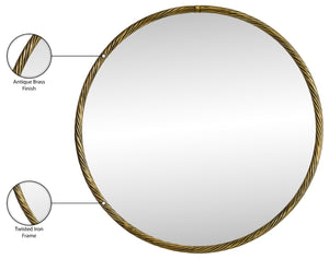Meridian Furniture Avara Sculptural Round Wall Mirror Twisted Iron Antique Brass Finish 36 Inch 66071Gold-M36