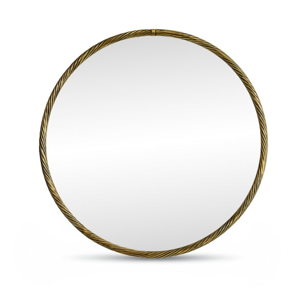 Meridian Furniture Avara Sculptural Round Wall Mirror Twisted Iron Antique Brass Finish 36 Inch 66071Gold-M36