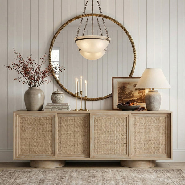Meridian Furniture Avara Sculptural Round Wall Mirror Twisted Iron Antique Brass Finish 36 Inch 66071Gold-M36