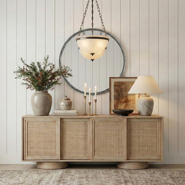 Meridian Furniture Avara Twisted Iron Round Wall Mirror with Antique Silver Finish for Living Rooms 66071Silver-M24