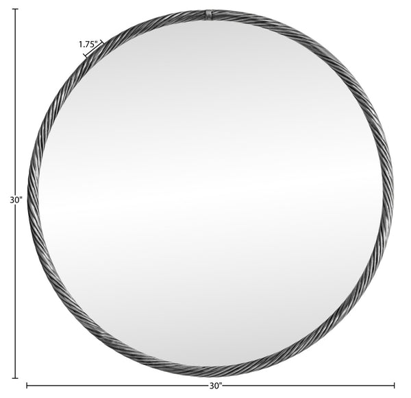 Meridian Furniture Avara Round Wall Mirror Twisted Iron Frame Antique Silver Finish Entryway Decor 66071Silver-M30