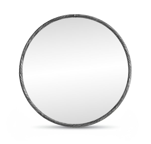 Meridian Furniture Avara Round Wall Mirror Twisted Iron Frame Antique Silver Finish Entryway Decor 66071Silver-M30