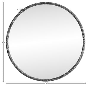 Meridian Furniture Avara Round Iron Wall Mirror with Twisted Frame Antique Silver Finish Sculptural Decor 66071Silver-M36