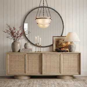 Meridian Furniture Avara Round Iron Wall Mirror with Twisted Frame Antique Silver Finish Sculptural Decor 66071Silver-M36