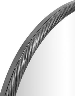 Meridian Furniture Avara Round Iron Wall Mirror with Twisted Frame Antique Silver Finish Sculptural Decor 66071Silver-M36