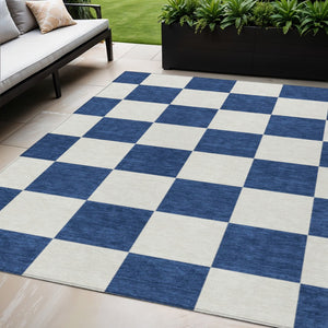 HomeRoots 5' X 8' Navy Blue Geometric Area Rug - Durable, Washable Design for Indoor & Outdoor Spaces, Easy Care 660722