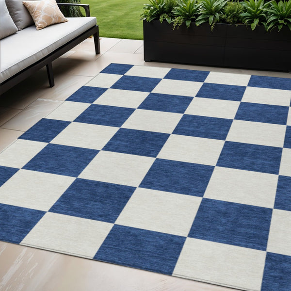 HomeRoots 5' X 8' Navy Blue Geometric Area Rug - Durable, Washable Design for Indoor & Outdoor Spaces, Easy Care 660722