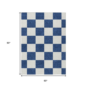 HomeRoots 5' X 8' Navy Blue Geometric Area Rug - Durable, Washable Design for Indoor & Outdoor Spaces, Easy Care 660722