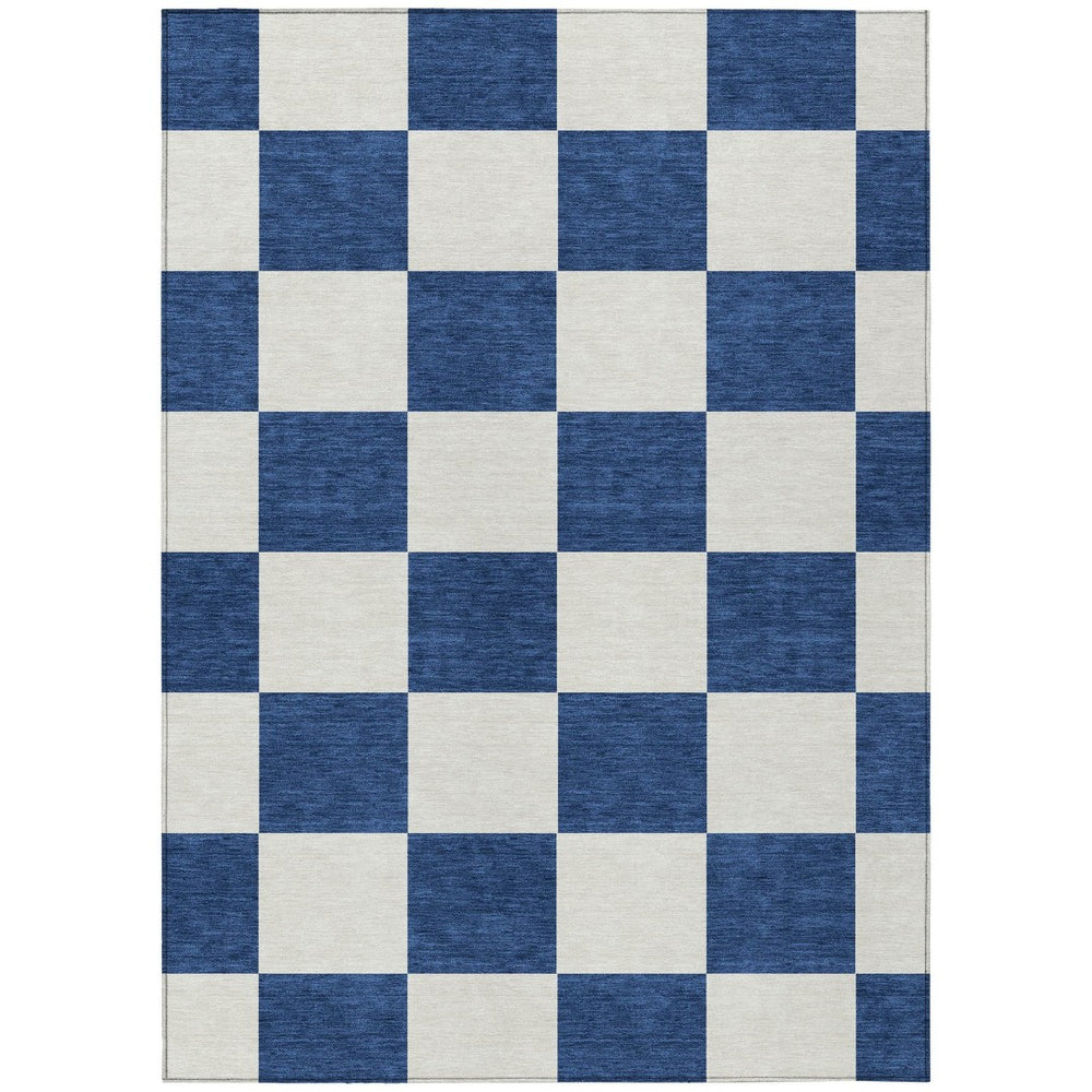 HomeRoots 8' X 10' Navy Blue Geometric Area Rug – Stylish, Washable, Durable for Indoor & Outdoor Living Spaces 660724