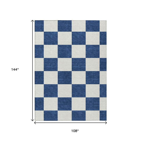 HomeRoots 9' X 12' Navy Blue Geometric Area Rug - Stylish, Washable Indoor/Outdoor Rug for High-Traffic Spaces 660725