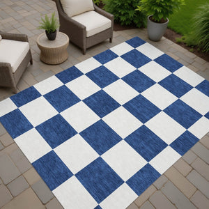 HomeRoots 10' Navy Blue and Ivory Geometric Area Rug - Washable Indoor/Outdoor, Durable, Stylish & Versatile! 660726