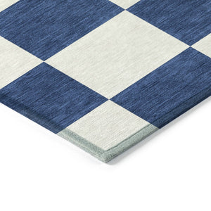 HomeRoots 10' Navy Blue and Ivory Geometric Area Rug - Washable Indoor/Outdoor, Durable, Stylish & Versatile! 660726