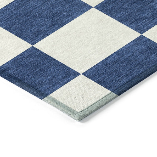 HomeRoots 10' Navy Blue and Ivory Geometric Area Rug - Washable Indoor/Outdoor, Durable, Stylish & Versatile! 660726