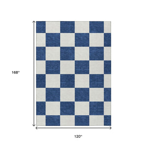 HomeRoots 10' Navy Blue and Ivory Geometric Area Rug - Washable Indoor/Outdoor, Durable, Stylish & Versatile! 660726