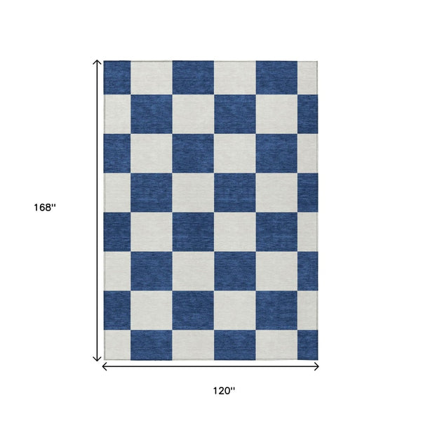 HomeRoots 10' Navy Blue and Ivory Geometric Area Rug - Washable Indoor/Outdoor, Durable, Stylish & Versatile! 660726