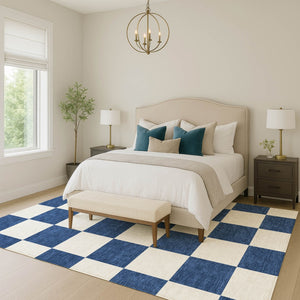 HomeRoots 10' Navy Blue and Ivory Geometric Area Rug - Washable Indoor/Outdoor, Durable, Stylish & Versatile! 660726