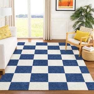 HomeRoots 10' Navy Blue and Ivory Geometric Area Rug - Washable Indoor/Outdoor, Durable, Stylish & Versatile! 660726