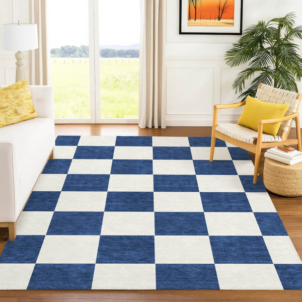 HomeRoots 10' Navy Blue and Ivory Geometric Area Rug - Washable Indoor/Outdoor, Durable, Stylish & Versatile! 660726