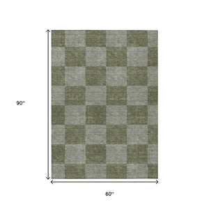 HomeRoots 5' Stylish Olive Green and Gray Geometric Area Rug - Washable, Durable, Indoor/Outdoor Use! 660728
