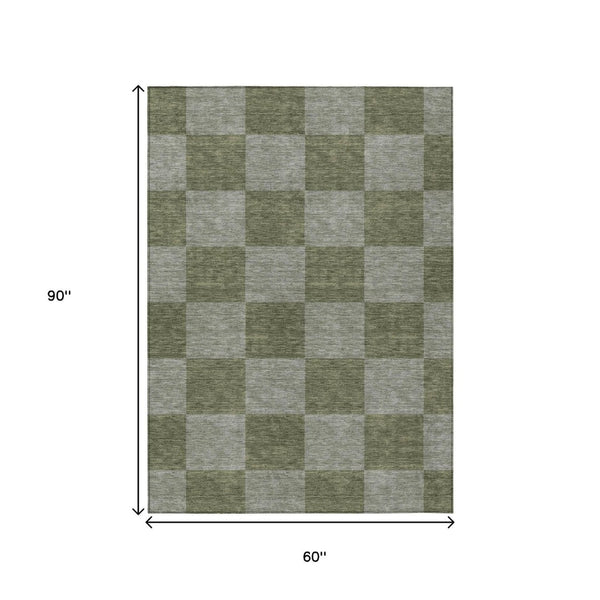 HomeRoots 5' Stylish Olive Green and Gray Geometric Area Rug - Washable, Durable, Indoor/Outdoor Use! 660728