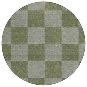 HomeRoots 8' Olive Green Round Geometric Area Rug - Washable, Stylish, Durable for Indoor & Outdoor Spaces 660729