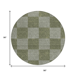 HomeRoots 8' Olive Green Round Geometric Area Rug - Washable, Stylish, Durable for Indoor & Outdoor Spaces 660729