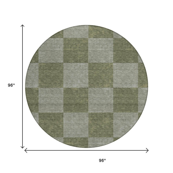 HomeRoots 8' Olive Green Round Geometric Area Rug - Washable, Stylish, Durable for Indoor & Outdoor Spaces 660729