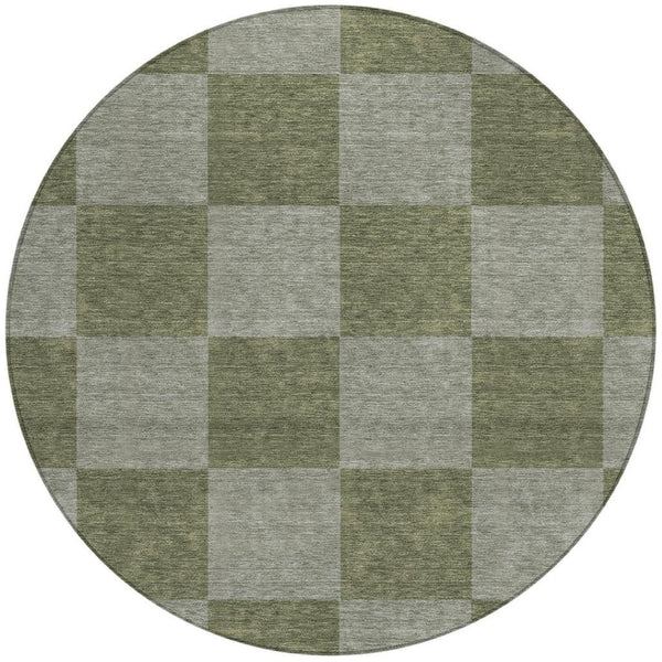 HomeRoots 8' Olive Green Round Geometric Area Rug - Washable, Stylish, Durable for Indoor & Outdoor Spaces 660729