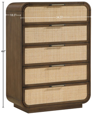Meridian Furniture Windsor Solid Wood Chest with Cane Drawer Fronts for Mid-century Bedroom or Entryway Storage Brown 66072Brown-CH