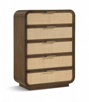 Meridian Furniture Windsor Solid Wood Chest with Cane Drawer Fronts for Mid-century Bedroom or Entryway Storage Brown 66072Brown-CH
