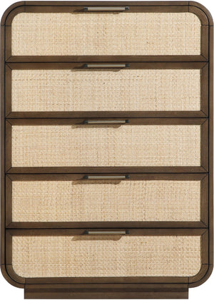Meridian Furniture Windsor Solid Wood Chest with Cane Drawer Fronts for Mid-century Bedroom or Entryway Storage Brown 66072Brown-CH