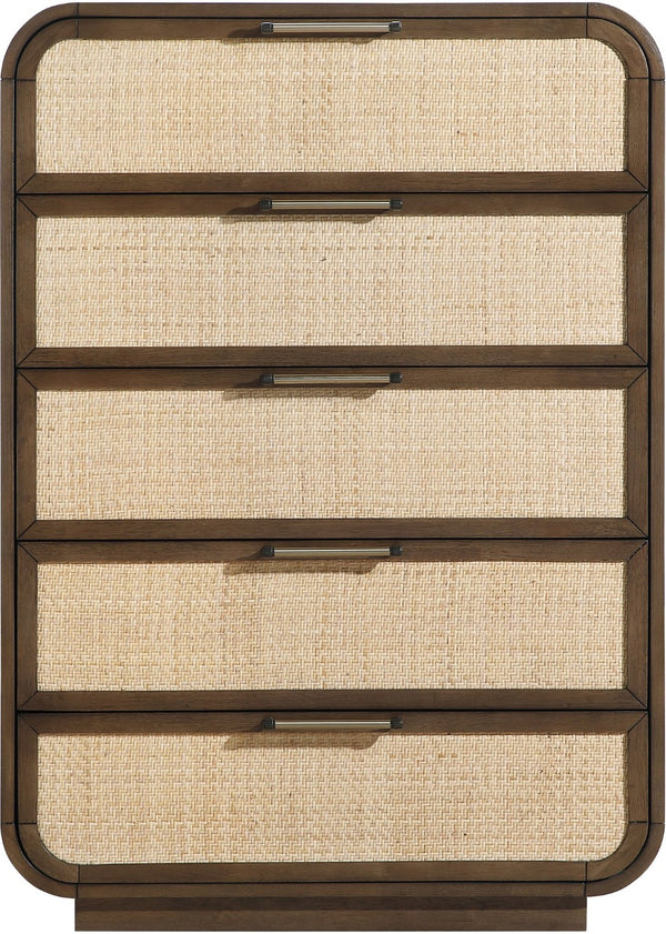 Meridian Furniture Windsor Solid Wood Chest with Cane Drawer Fronts for Mid-century Bedroom or Entryway Storage Brown 66072Brown-CH
