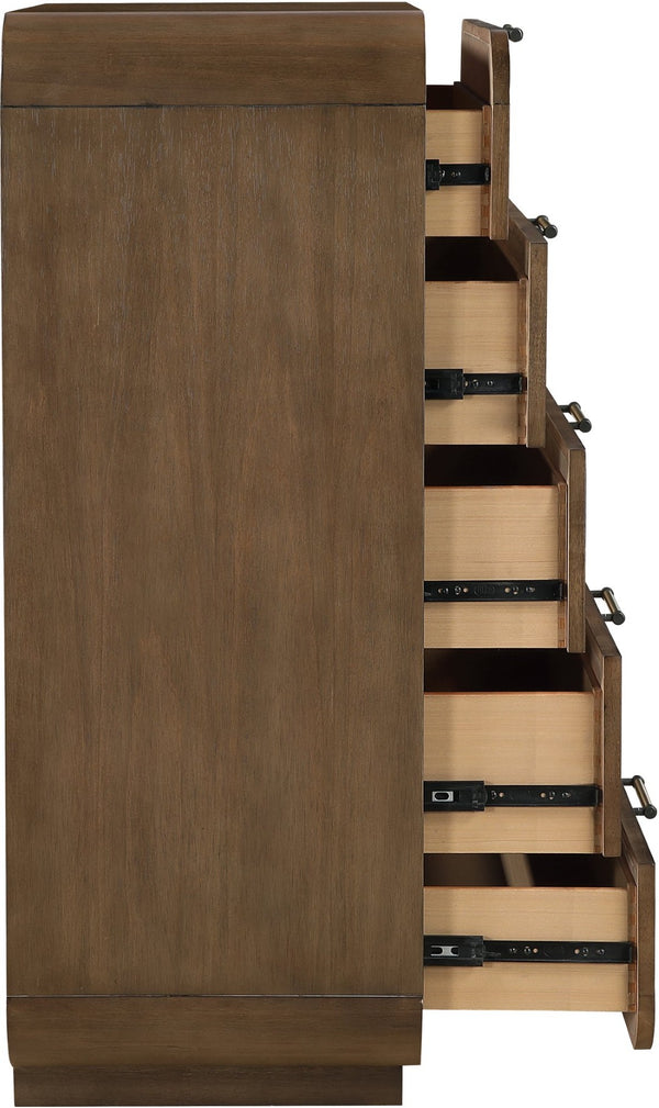 Meridian Furniture Windsor Solid Wood Chest with Cane Drawer Fronts for Mid-century Bedroom or Entryway Storage Brown 66072Brown-CH