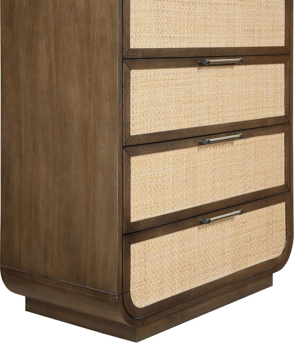 Meridian Furniture Windsor Solid Wood Chest with Cane Drawer Fronts for Mid-century Bedroom or Entryway Storage Brown 66072Brown-CH