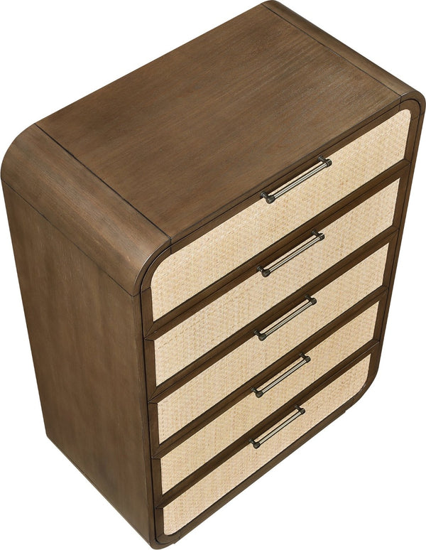Meridian Furniture Windsor Solid Wood Chest with Cane Drawer Fronts for Mid-century Bedroom or Entryway Storage Brown 66072Brown-CH