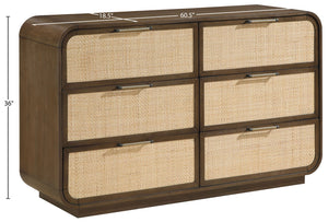 Meridian Furniture Windsor Solid Wood Dresser with Cane Panels Mid-century Style for Bedroom Storage and Warmth Brown 66072Brown-D
