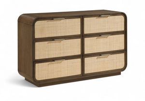 Meridian Furniture Windsor Solid Wood Dresser with Cane Panels Mid-century Style for Bedroom Storage and Warmth Brown 66072Brown-D