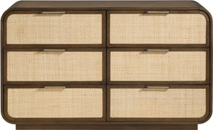 Meridian Furniture Windsor Solid Wood Dresser with Cane Panels Mid-century Style for Bedroom Storage and Warmth Brown 66072Brown-D
