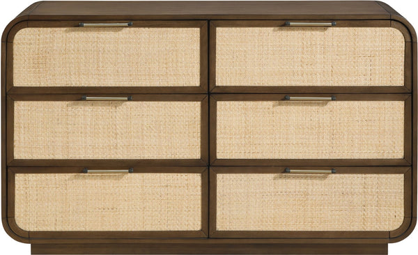 Meridian Furniture Windsor Solid Wood Dresser with Cane Panels Mid-century Style for Bedroom Storage and Warmth Brown 66072Brown-D