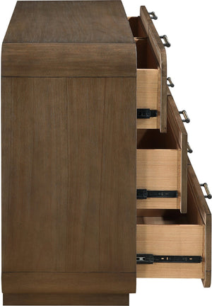 Meridian Furniture Windsor Solid Wood Dresser with Cane Panels Mid-century Style for Bedroom Storage and Warmth Brown 66072Brown-D
