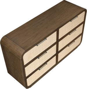 Meridian Furniture Windsor Solid Wood Dresser with Cane Panels Mid-century Style for Bedroom Storage and Warmth Brown 66072Brown-D