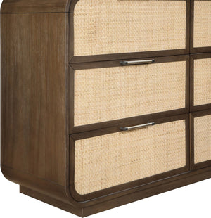 Meridian Furniture Windsor Solid Wood Dresser with Cane Panels Mid-century Style for Bedroom Storage and Warmth Brown 66072Brown-D
