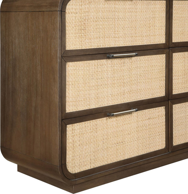 Meridian Furniture Windsor Solid Wood Dresser with Cane Panels Mid-century Style for Bedroom Storage and Warmth Brown 66072Brown-D