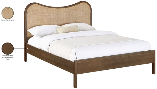Meridian Furniture Windsor Solid Wood Full Bed with Cane Panels and Slatted Base for Mid-century Modern Bedrooms Brown 66072Brown-F